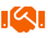 Icon of two hands clasped to indicate "together"